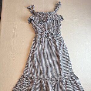Michael Michael Kors White Blue Gray Striped Sleeveless Ruffle Dress Size S